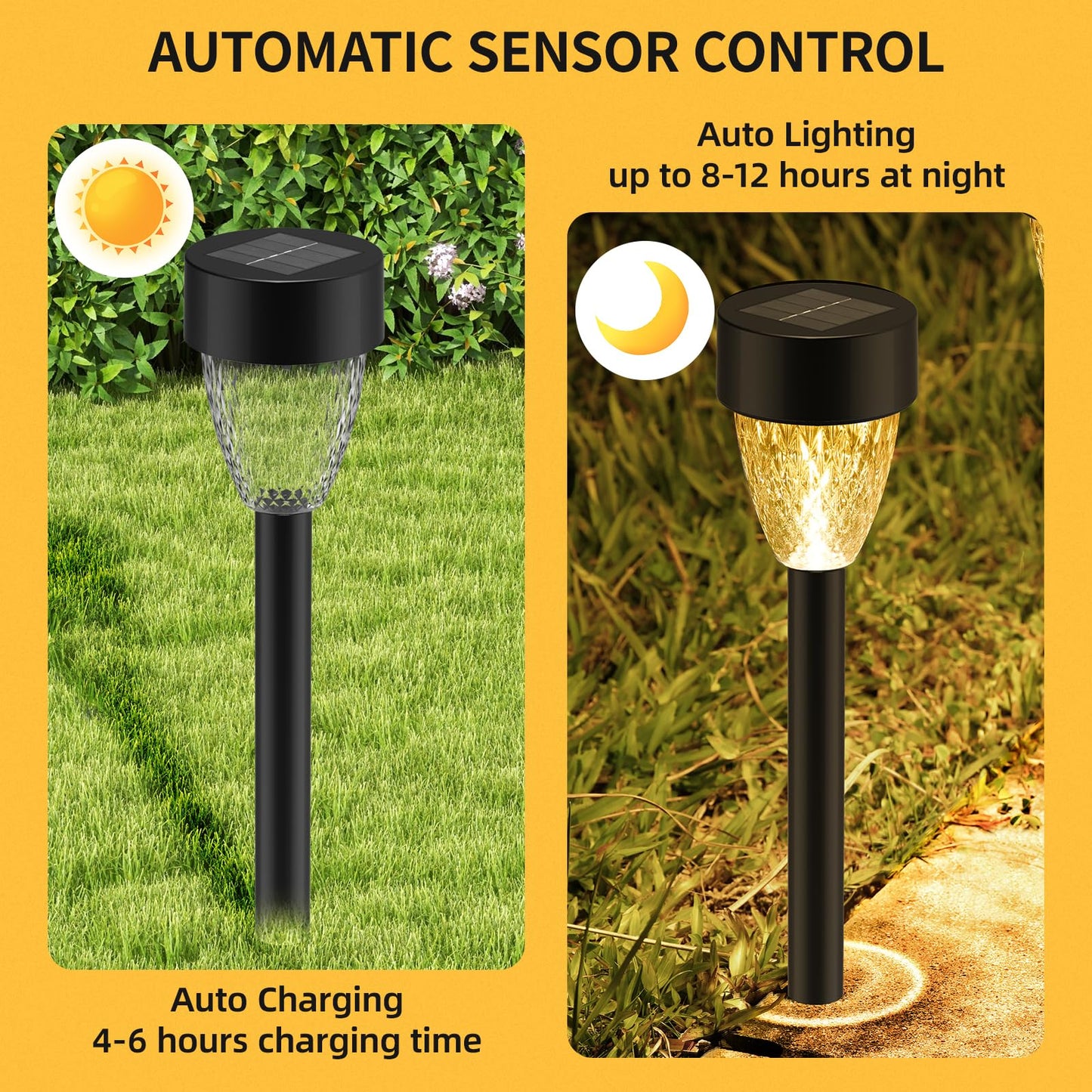 12 Pack Solar Garden Lights, Outdoor Waterproof Up to 12 Hrs Auto On/Off - Solar Pathway Lights for Yard, Patio, Lawn, Landscape and Pool Decor (3000K)