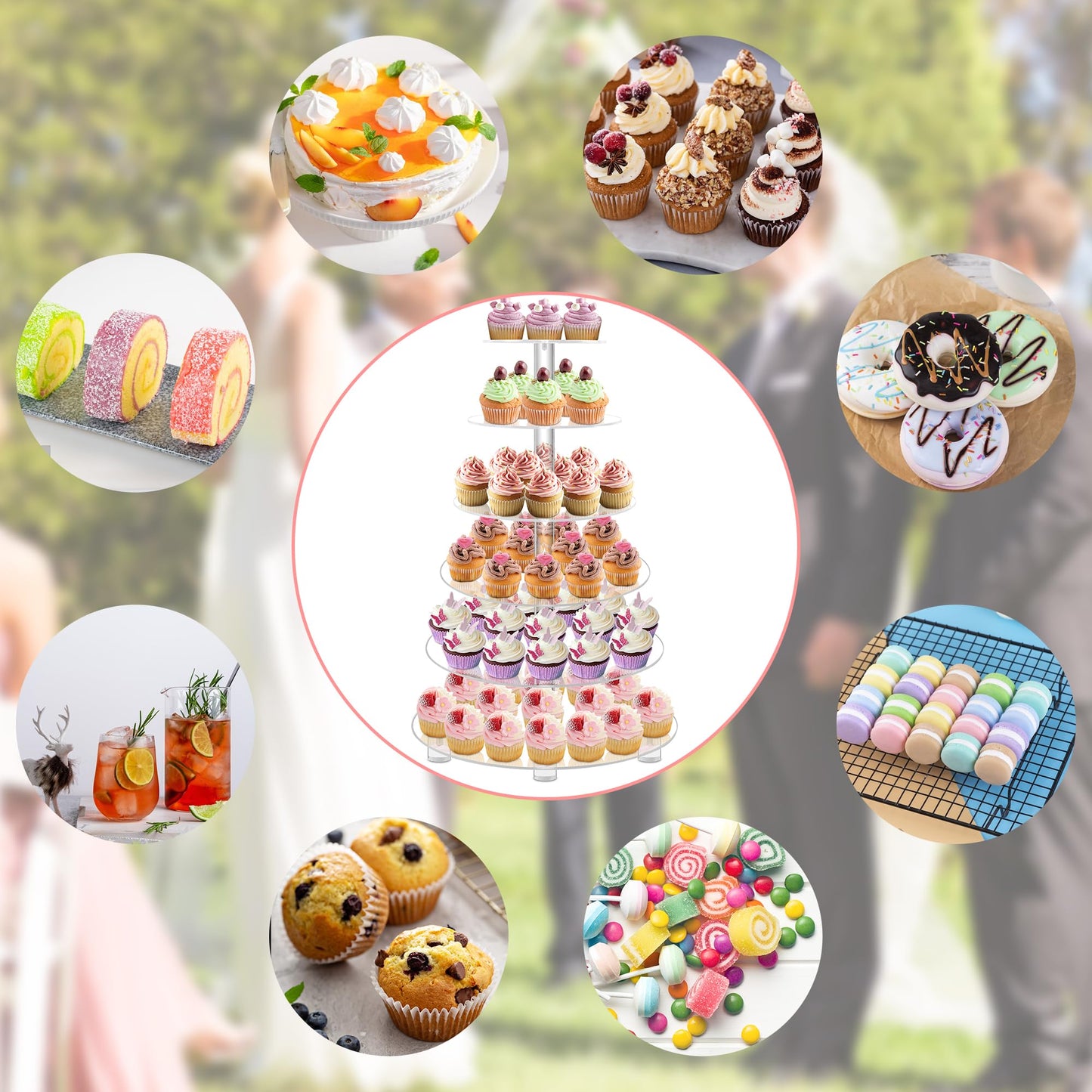 YestBuy Cupcake Stand, Acrylic Cupcake Tower Tree, 6 Tier Large Cupcake Holder for Pastry, Clear Cupcake Dispaly Stand with Base for Party, Wedding, Baby Shower