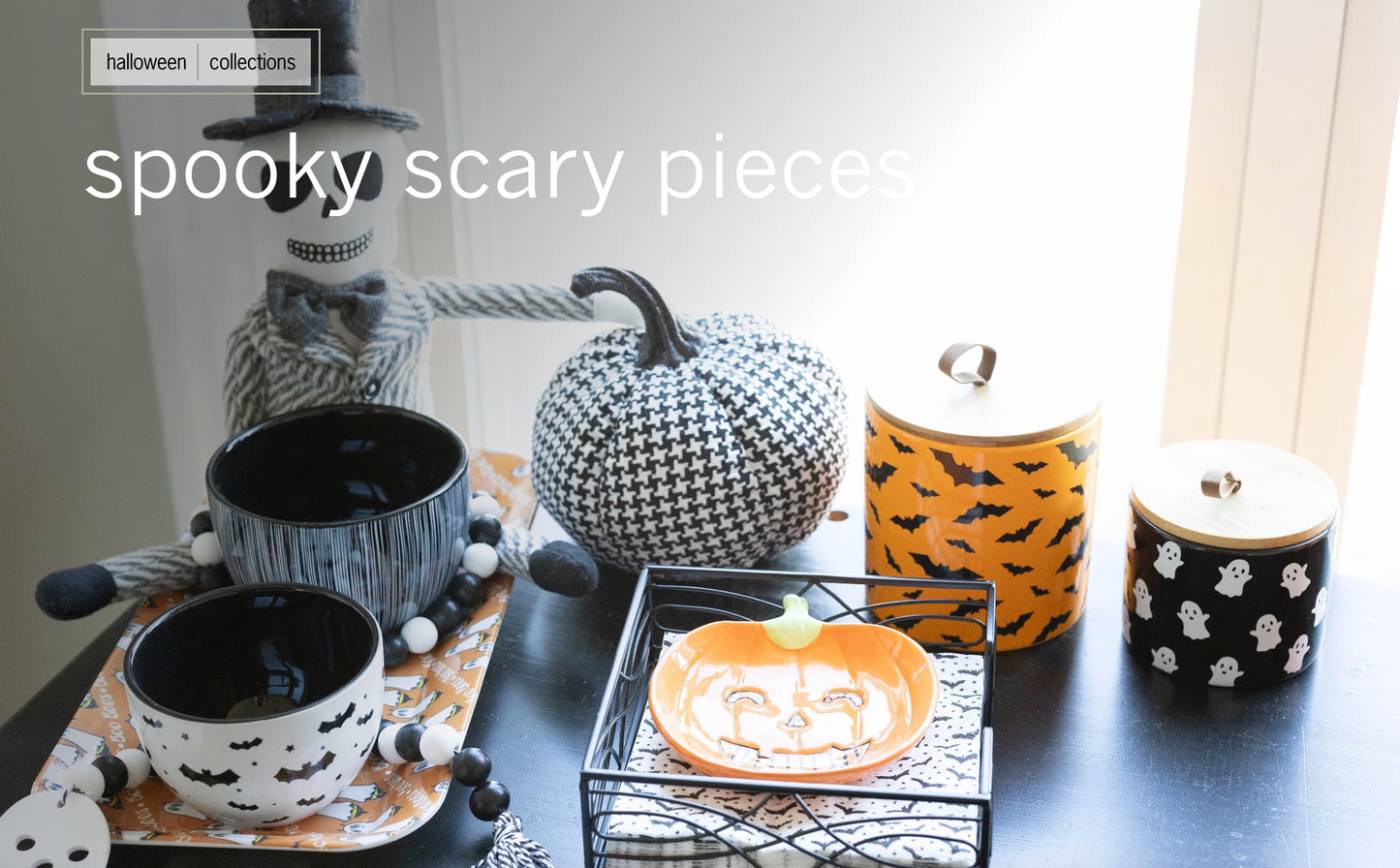 Boston International Halloween Ceramic Cannister with Lid, 5.75" x 5", Bats