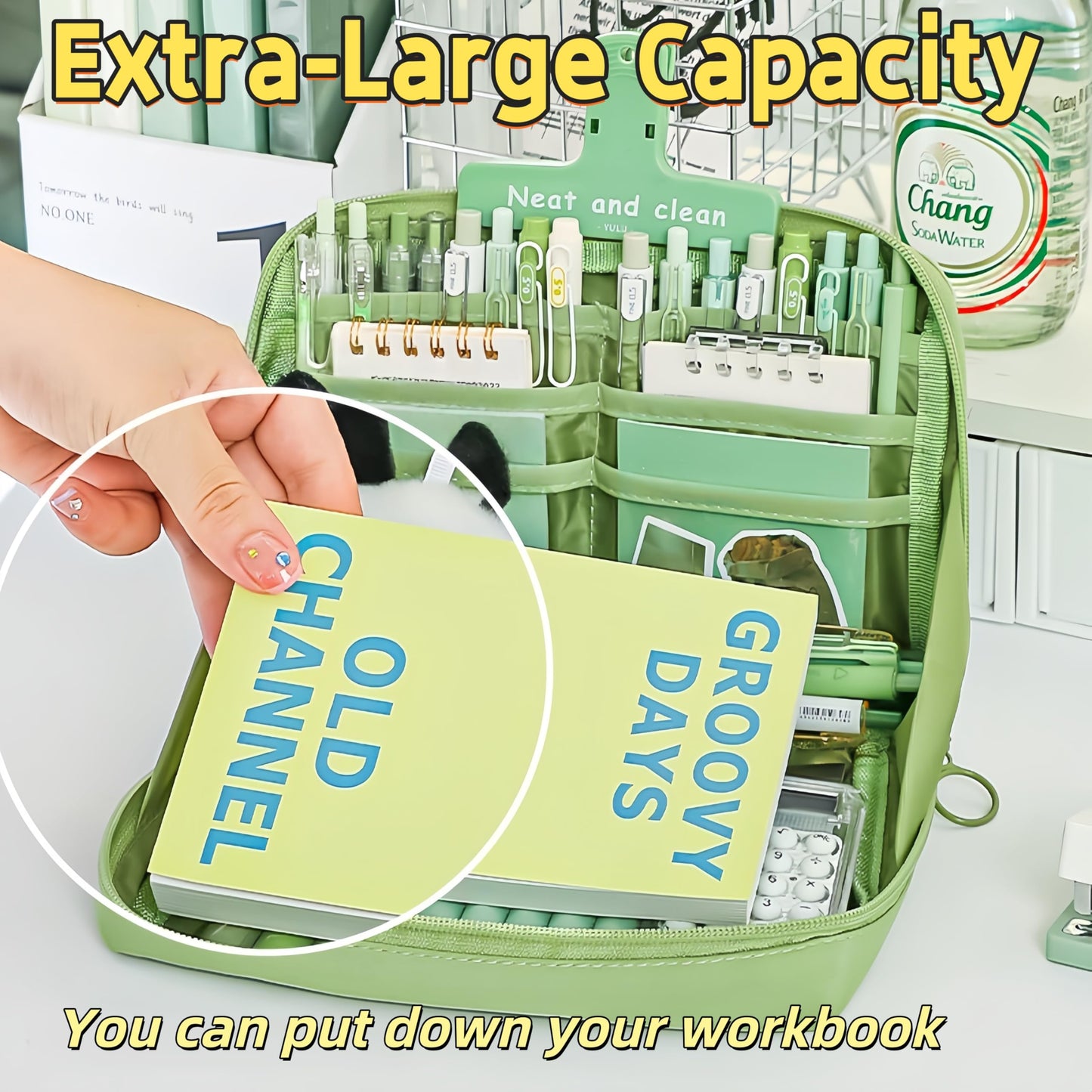 UIVXXUD Kawaii Cute Aesthetic Pencil Case - Large Capacity Canvas Pen Pouch Bag (Green)