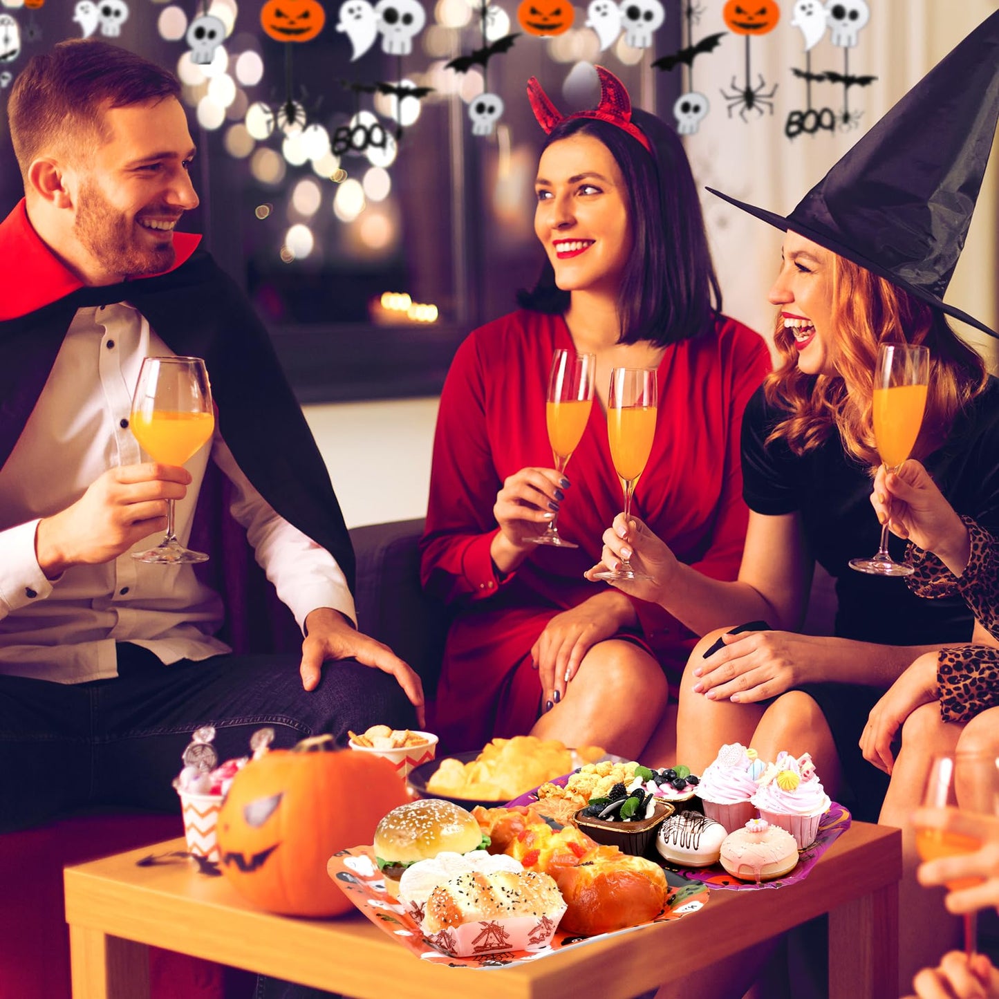Acellegic 24 Pcs Halloween Serving Trays 13 X 9 Inch Large Platters Pumpkin Bat Ghost Food Trays for Movie Night Halloween Birthday Party Supplies