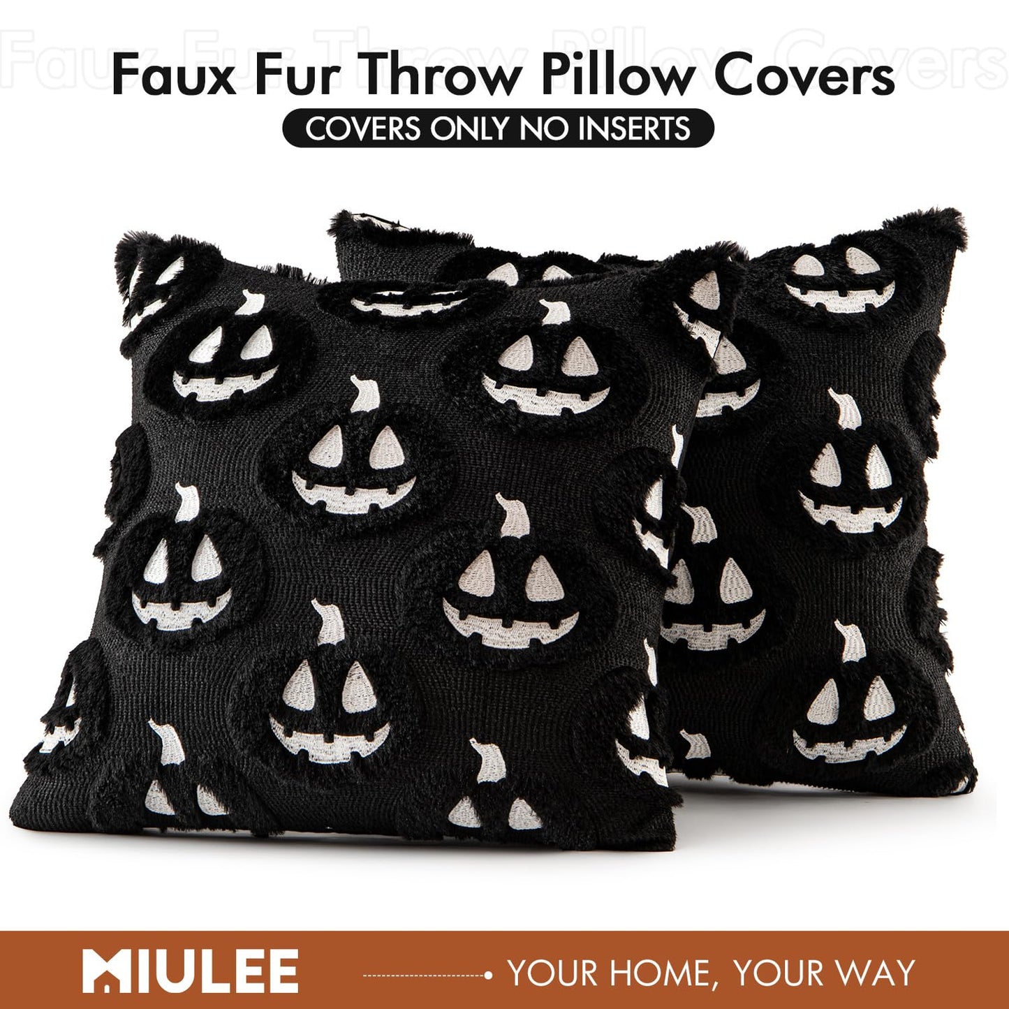 MIULEE Thanksgiving Fall Halloween Throw Pillow Covers 18x18 Decorative Pumpkin Pattern Pillowcases Soft Plush Faux Wool Cushions for Home Patio Sofa Couch,Black
