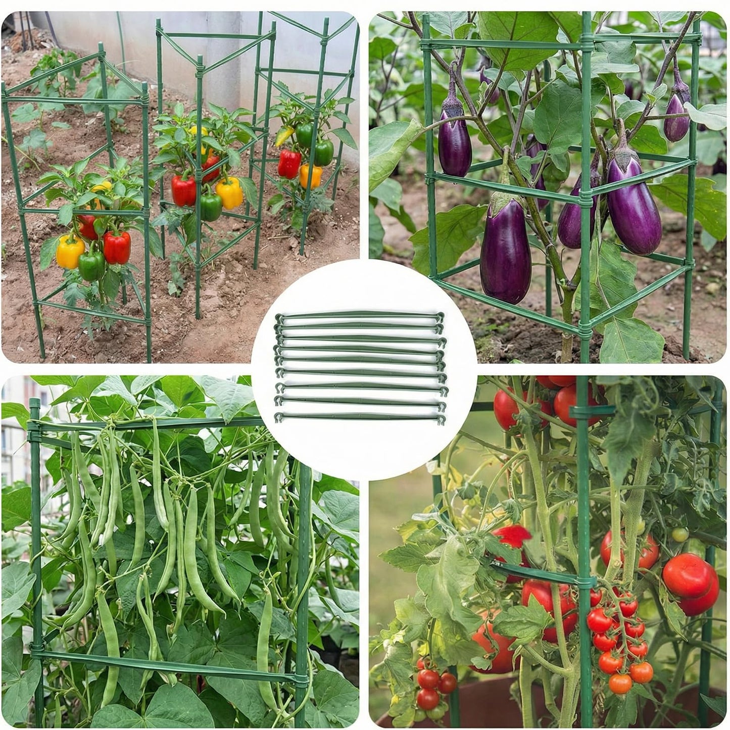 100pcs Garden Stakes Arms for Tomato Cage, Plant Trellis Connectors, Attach 0.43 Inch Dia Tomato Stakes and Plant Stick Supports, 11.8in Plastic Connecting Rod (11mm, No Stake)