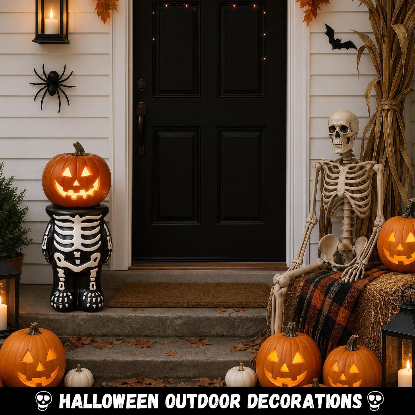 Halloween Decorations Skeleton Pumpkin Stand, Black & White Torso Candy Bowl Holder, Blow Mold Pumpkin Display Stand for Cake Carved Pumpkin, Water-proof Indoor Outdoor Halloween Party Table Decor