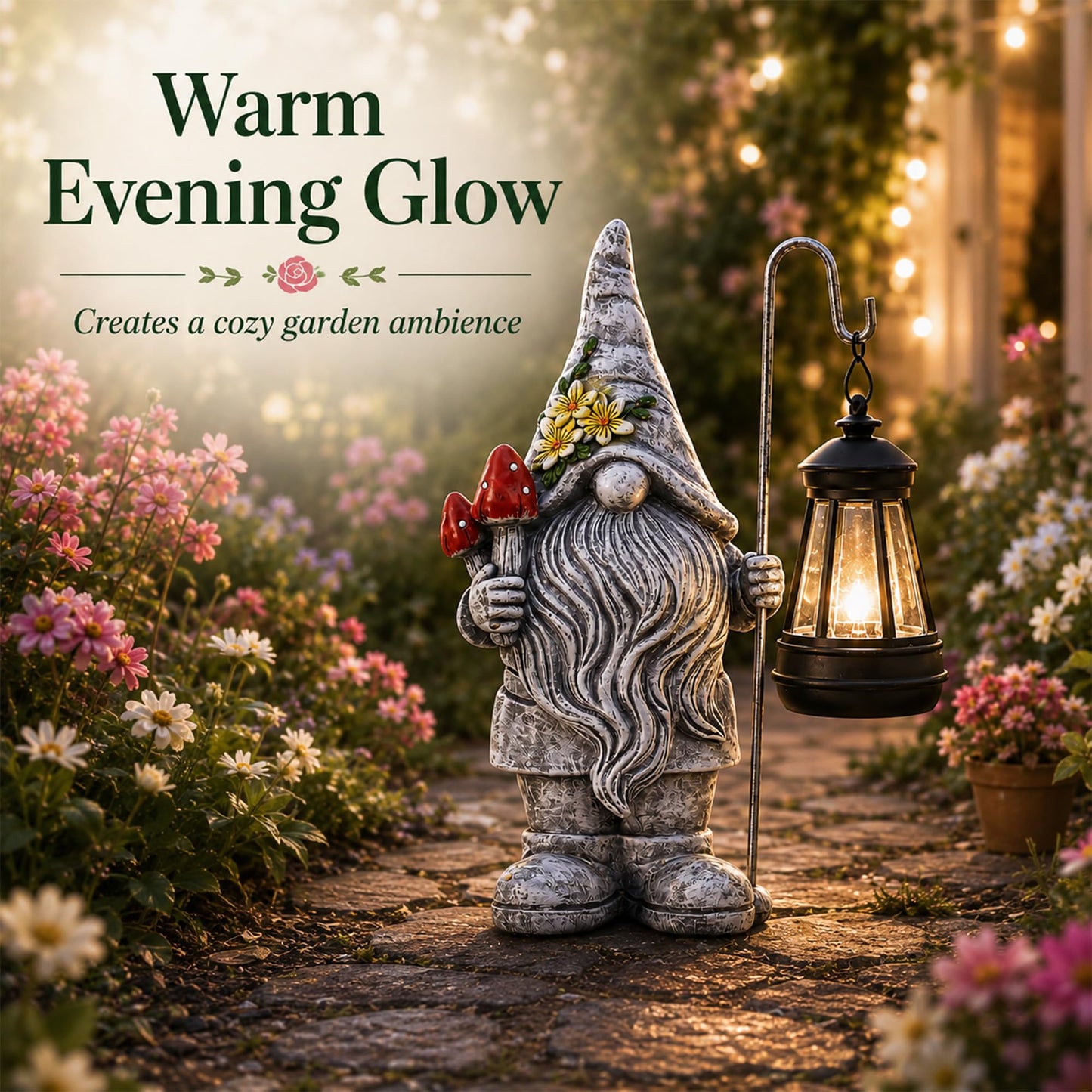 Acgarten Garden Gnome Statue with Lantern: Outdoor Waterproof Sculpture