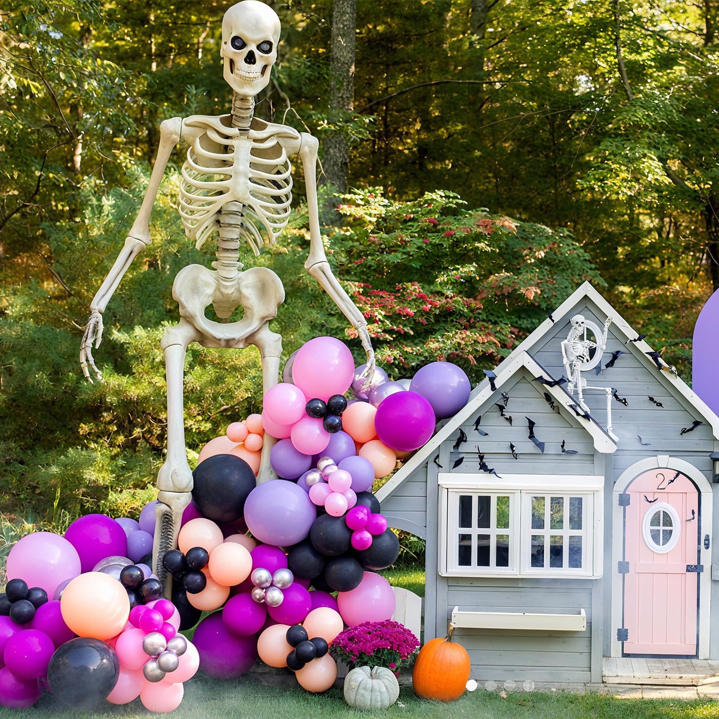 Froova Halloween Balloon Arch Kit, 123 Pcs Black Orange Pink Purple Balloon Garland with 3D Bat Stickers for Kids Halloween Baby Shower Wedding Spooky Birthday Party Decorations