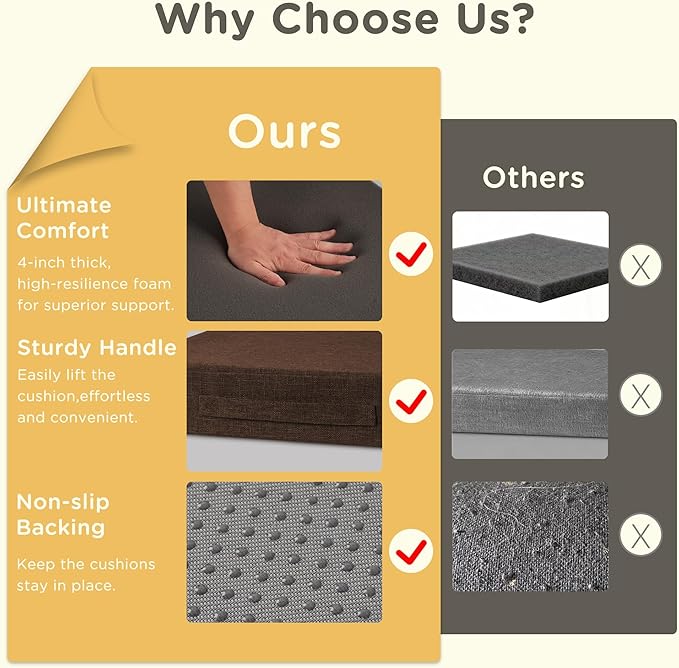 Recliner Cushions for Elderly 20x20x4 Inch Thick Large Recliner Seat Cushion with a Handle Square Non Slip Chair Pads with Washable Cover for Couch Armchair Chairs Brown