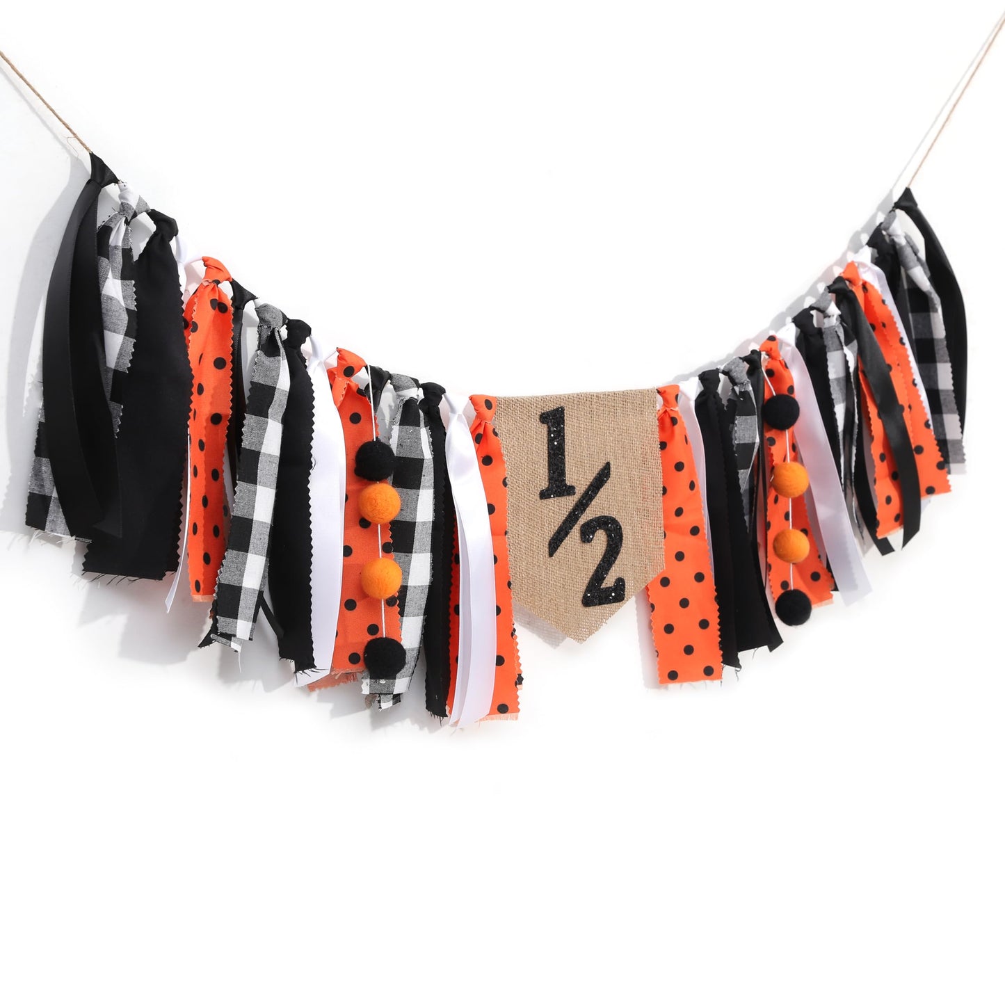 Halloween Half Birthday Highchair Banner - Black Orange Girls Half Birthday Banner, Spooky 1/2 Cake Smash Photo Backdrop, Fall Thanksgiving Day 6 Months Party Supplies