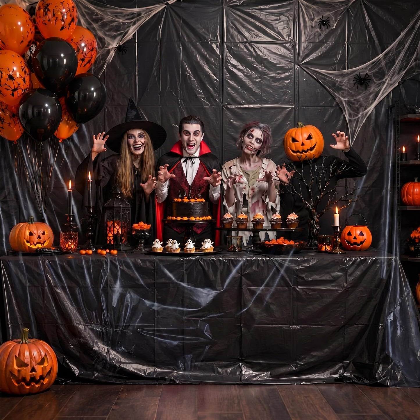 MotiMind 2 Rolls Halloween Black Plastic Sheeting for Haunted House, 4.5ft x 100ft Each, Black Tarp Spooky Wall & Party Decorations for Halloween Backgrounds and Haunted House Setup