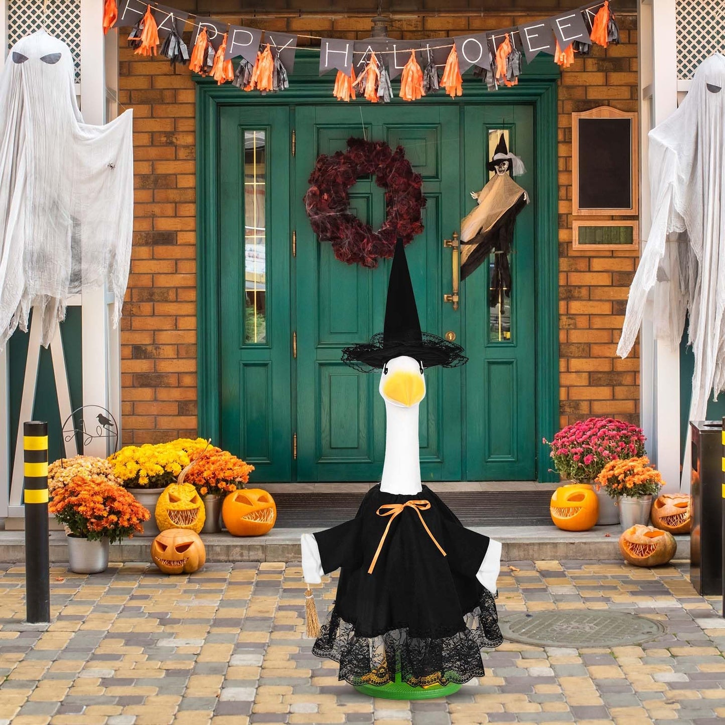 JcHrmers Witch Goose Outfit 23" Halloween Goose Clothes and Witch Hat for Cement Goose Statue Yard Lawn Decor
