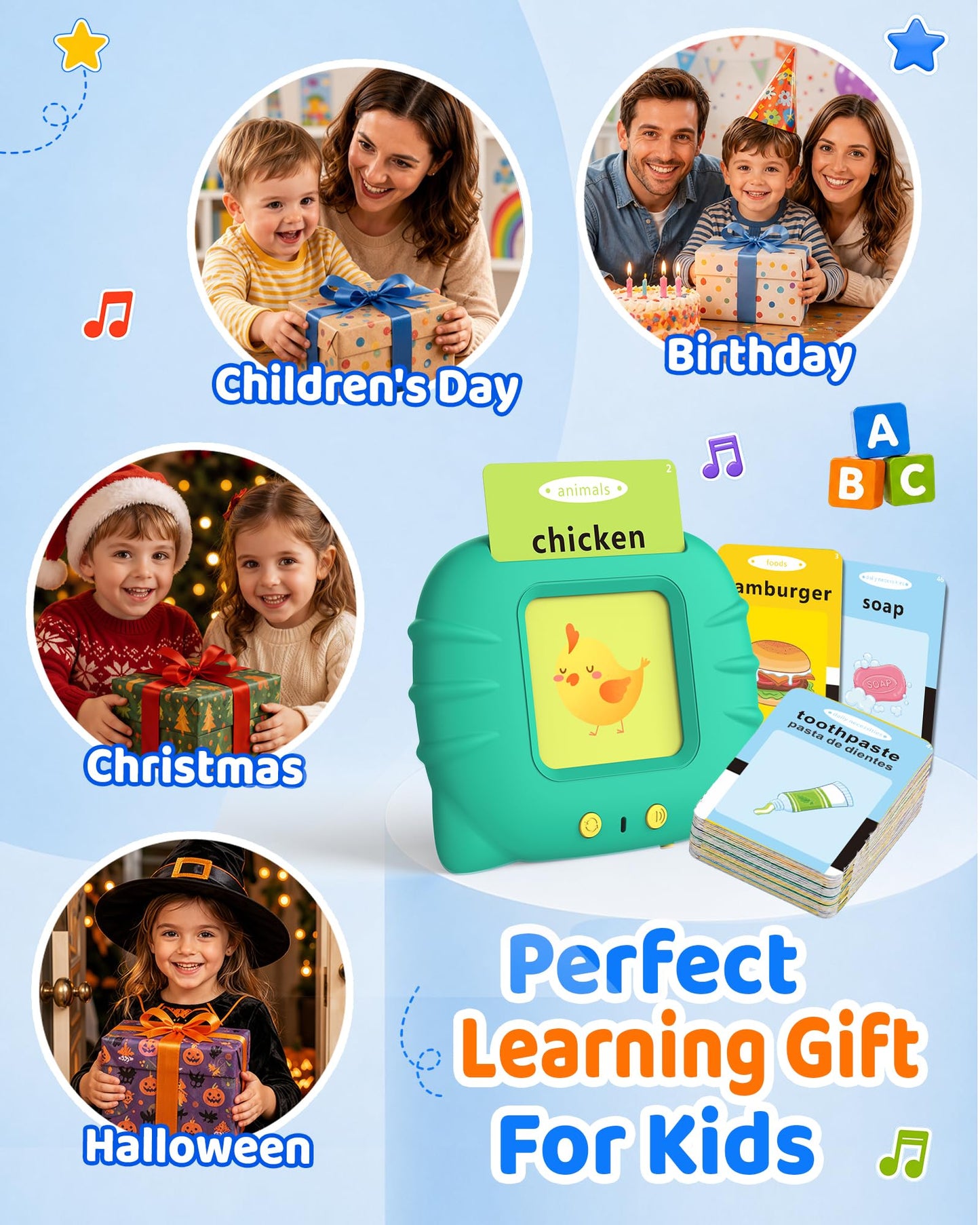Aullsaty Talking Flash Cards for Toddlers 1-3, Upgraded 248 Sight Words Montessori Speech Therapy Toy, Autism Sensory Educational Learning Toys, Birthday Gifts for Boys Girls (Green)