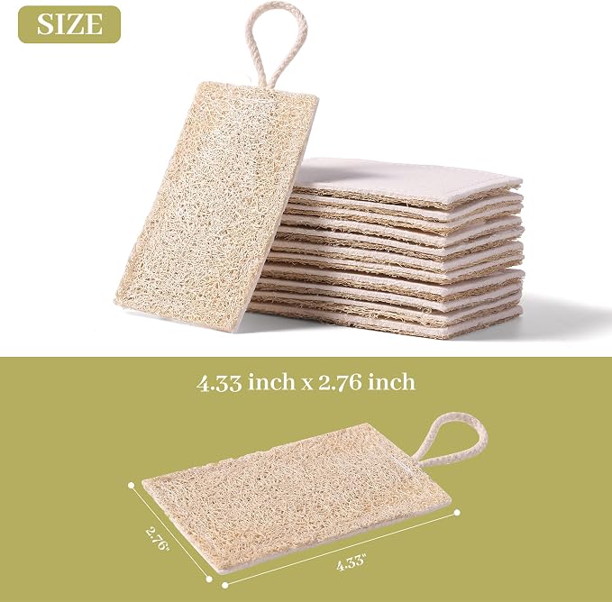 JOYMOOP Compressed Cellulose & Loofah Scrubbers, Non-Scratch Scrub Sponge, Kitchen Sponges for Dishes, 6-Pack, Dual-Sided Dish Sponge for Nonstick Cookware & All Surfaces