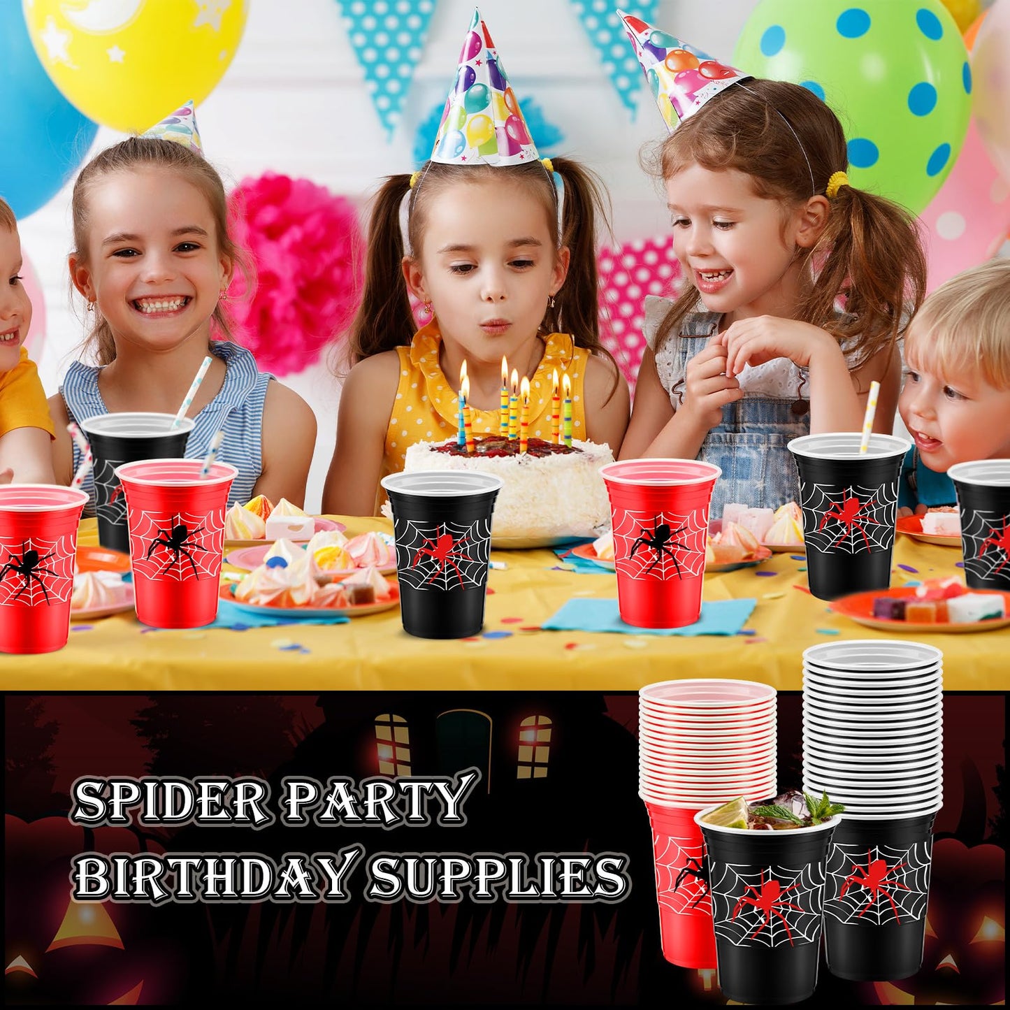 Norme 48 Pcs Spider Web Birthday Party Decorations Cups Bulk 16 oz Thick Plastic Disposable Cup Cold Ice Drink Wine Coffee for Spider Sports Birthday Themed Holiday Party Favors Supplies