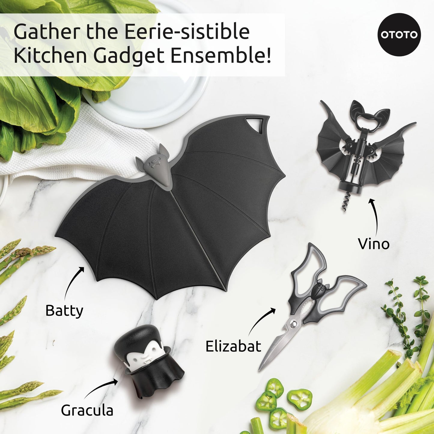 OTOTO Cutting Board - Wooden & Plastic Cutting Boards for Kitchen, Fun & Spooky Kitchen Gadgets, Housewarming & Goth Gifts, Dishwasher Safe (Bat, Plastic)