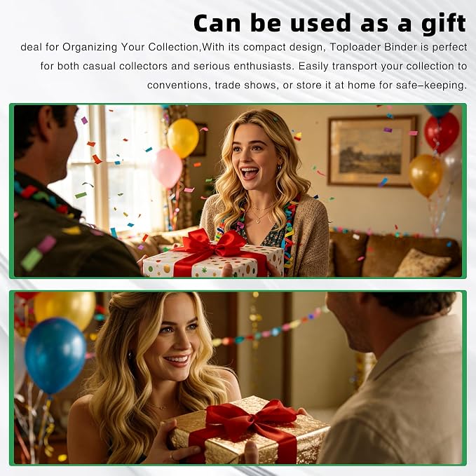 Top Loader Binder, Holds 112 Cards in 3"x4" Toploaders, Trading Card Binder 4 Pocket for TCG, MTG, YGO, Game Cards, Sports Cards(Green)