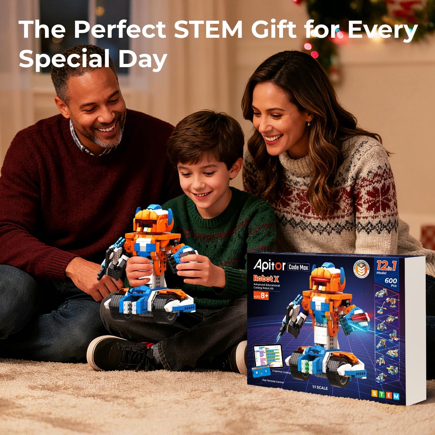 Apitor Robot X Robot Building Kit, 12-in-1 Programmable APP Remote Control RC Car, STEM Robotics Coding Set, Educational Birthday Gifts for Boys Girls Kids Ages 8-12 (600 Pieces)