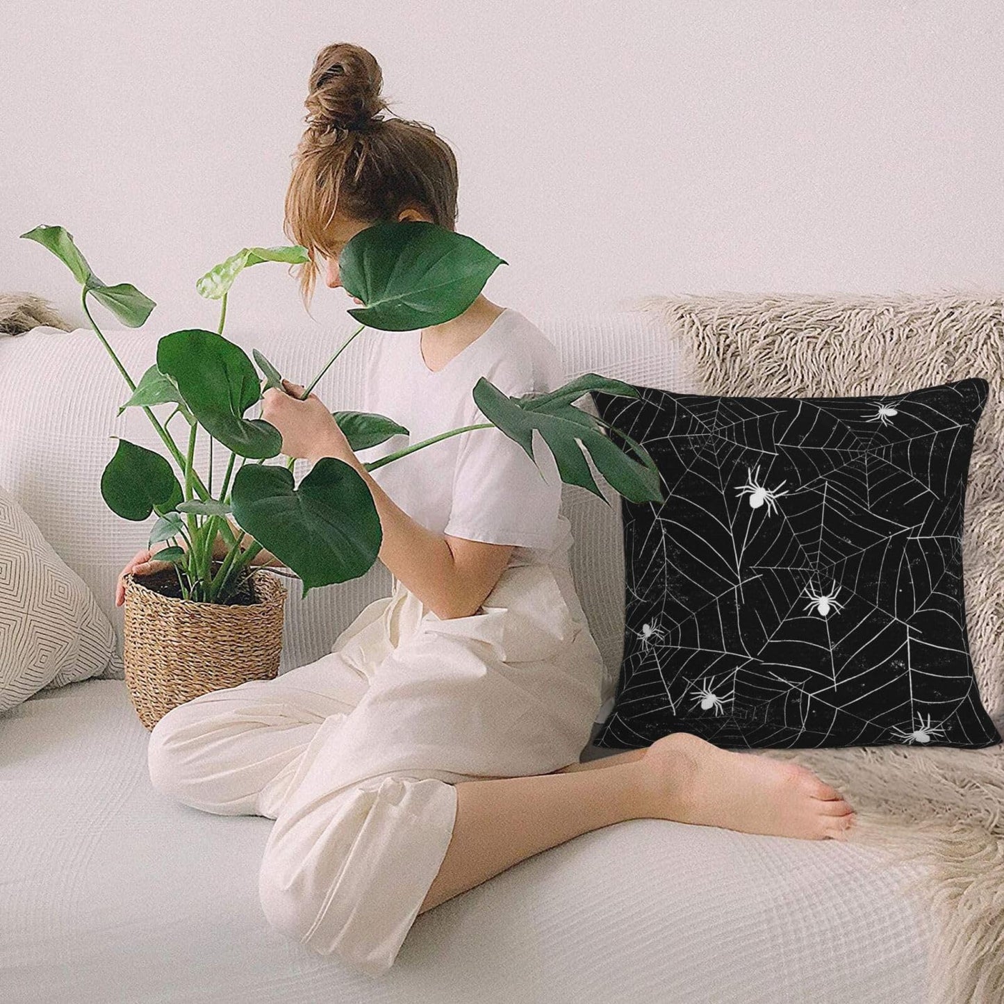 VIREOTHIA Halloween Spiderwebs Pillow Covers 18x18 Set of 2 Black and White Decorative Throw Pillow Cover Spider Webs Square Pillowcases Cushion Covers for Couch Bed Sofa Decor