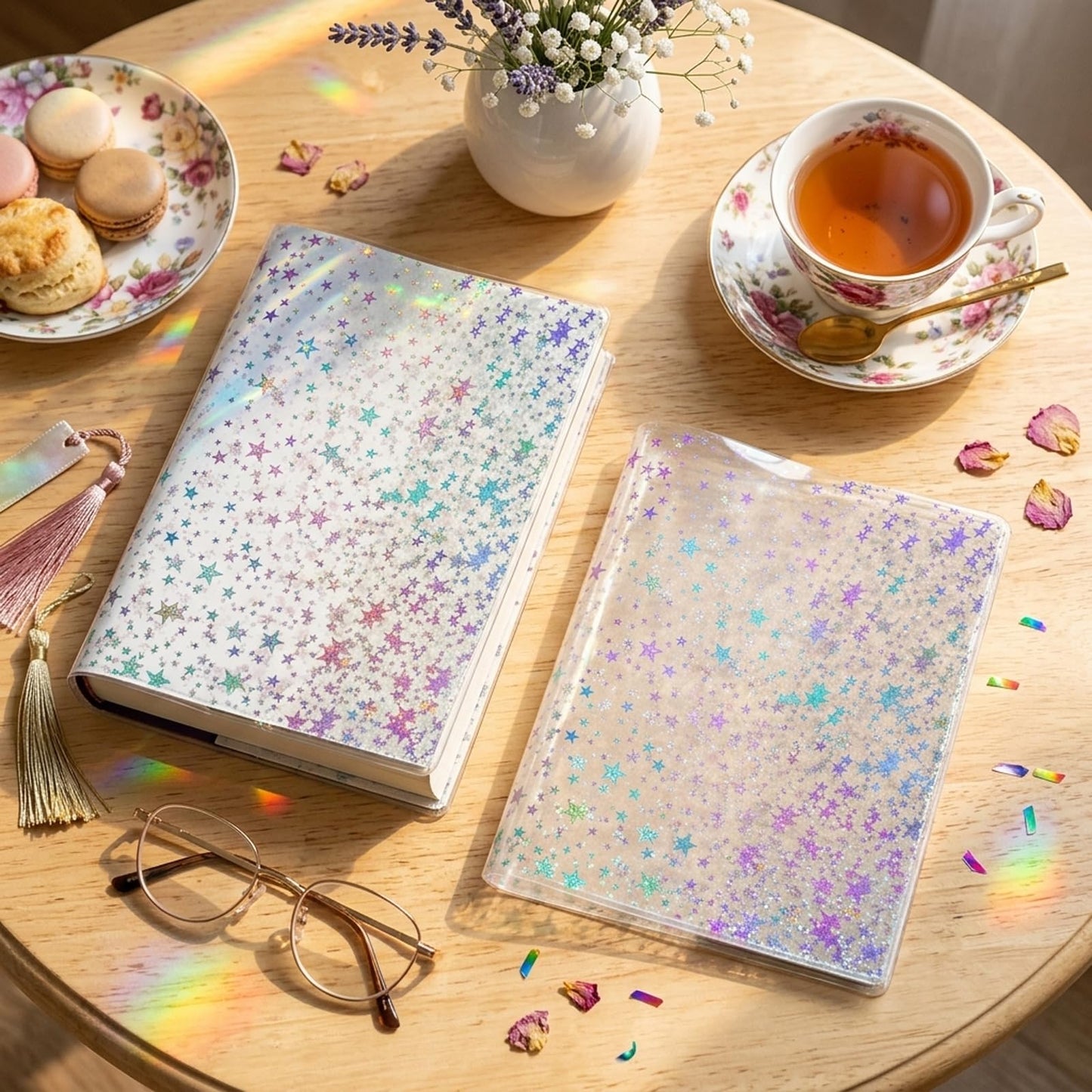 5 Pcs A5 Planner Cover,Glitter Star Jelly Cover Transparent Notebook Cover,Waterproof PVC Clear Journal Cover for a5 Standard Notebooks,Sparkling Star Design