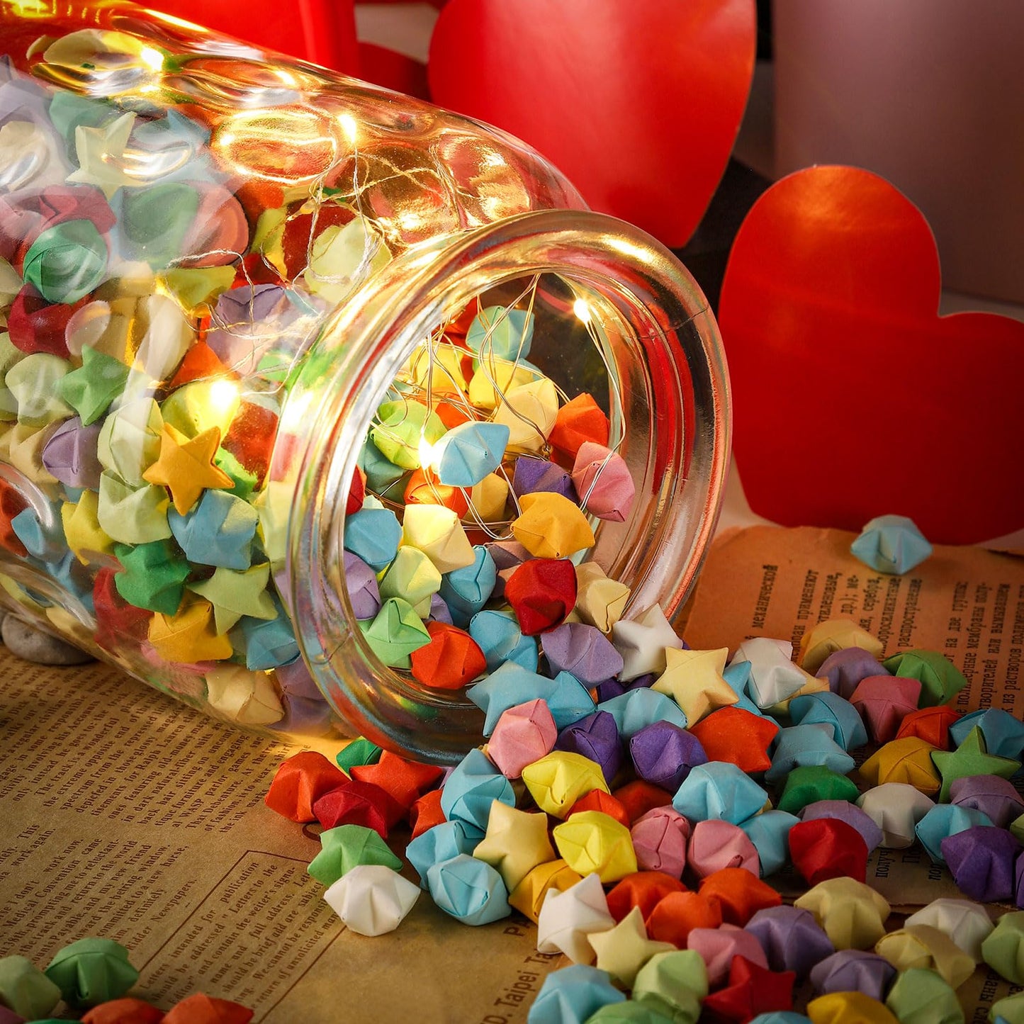 WHJY Set of 2 Airtight Glass Jars, 45oz Jar of Hearts Cute Cookie Jar Decorative Jars with Lids Candy Jars for Candy Buffet Heart Shaped Lid - Stripes Textured