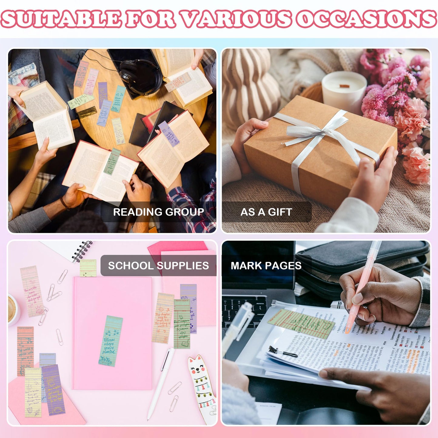 Zaamwoyy 100 Pcs Vintage Library Paper Bookmarks, Inspirational Quotes Aesthetic Bookmarks Bulk, Cute Handwritten Book Mark for Women Man Reading Lovers Students Teachers Office Workers Gift