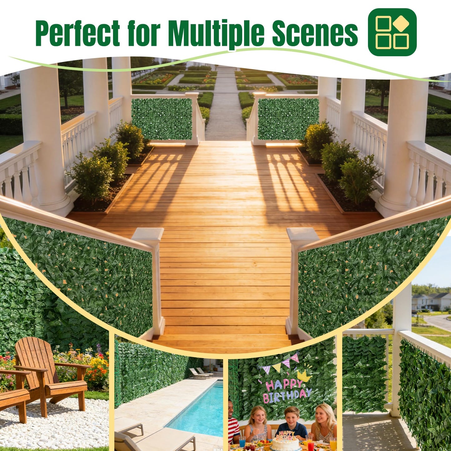 KASZOO Artificial Ivy Privacy Fence Screen - 120x40in Artificial Faux Privacy Fence Panel Artificial Green Wall Balcony Privacy Screen Decoration for Patio, Balcony, Wall, Backyard Indoor Outdoor