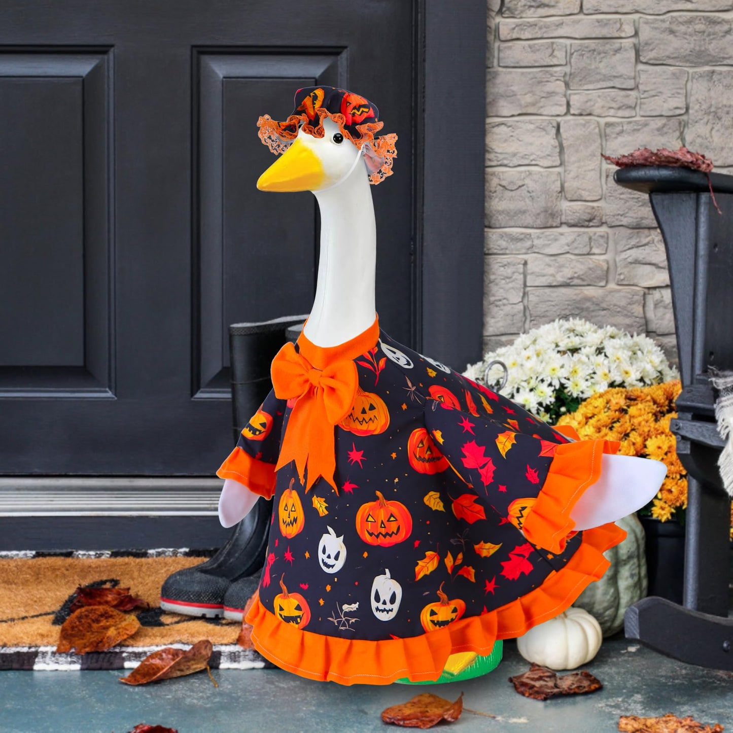 Muximud Halloween Goose Outfit for Porch Goose 23" Cement Statue Clothing - Halloween Outdoor Decoration for Patio Yard Lawn