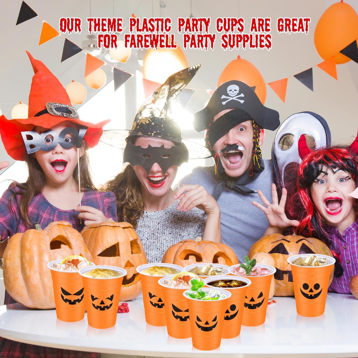 Potchen Halloween Party Disposable Cups Plastic 16oz Ghost Skeleton Drinking Cups Pumpkin Blood Halloween Decoration for Cold Beverage Birthday Horror Theme Goth Party Favors(30 Pcs,Pumpkin)