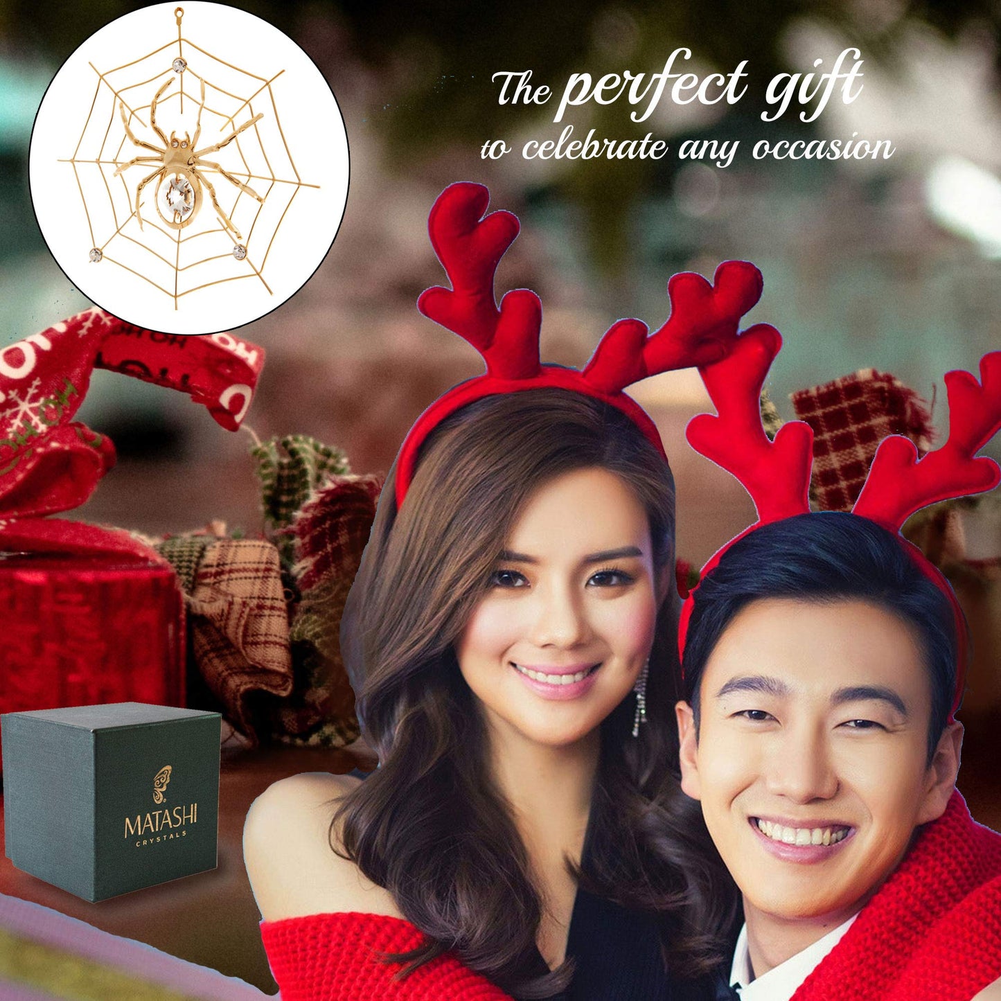 Matashi Christmas Decorations Spider On Web Ornament 24K Gold Plated Crystal Studded - Miracle Tinsel Legend Story,Tree Décor, Perfect for Christmas Gifts, Holiday Gifting, Seasonal Home Accents