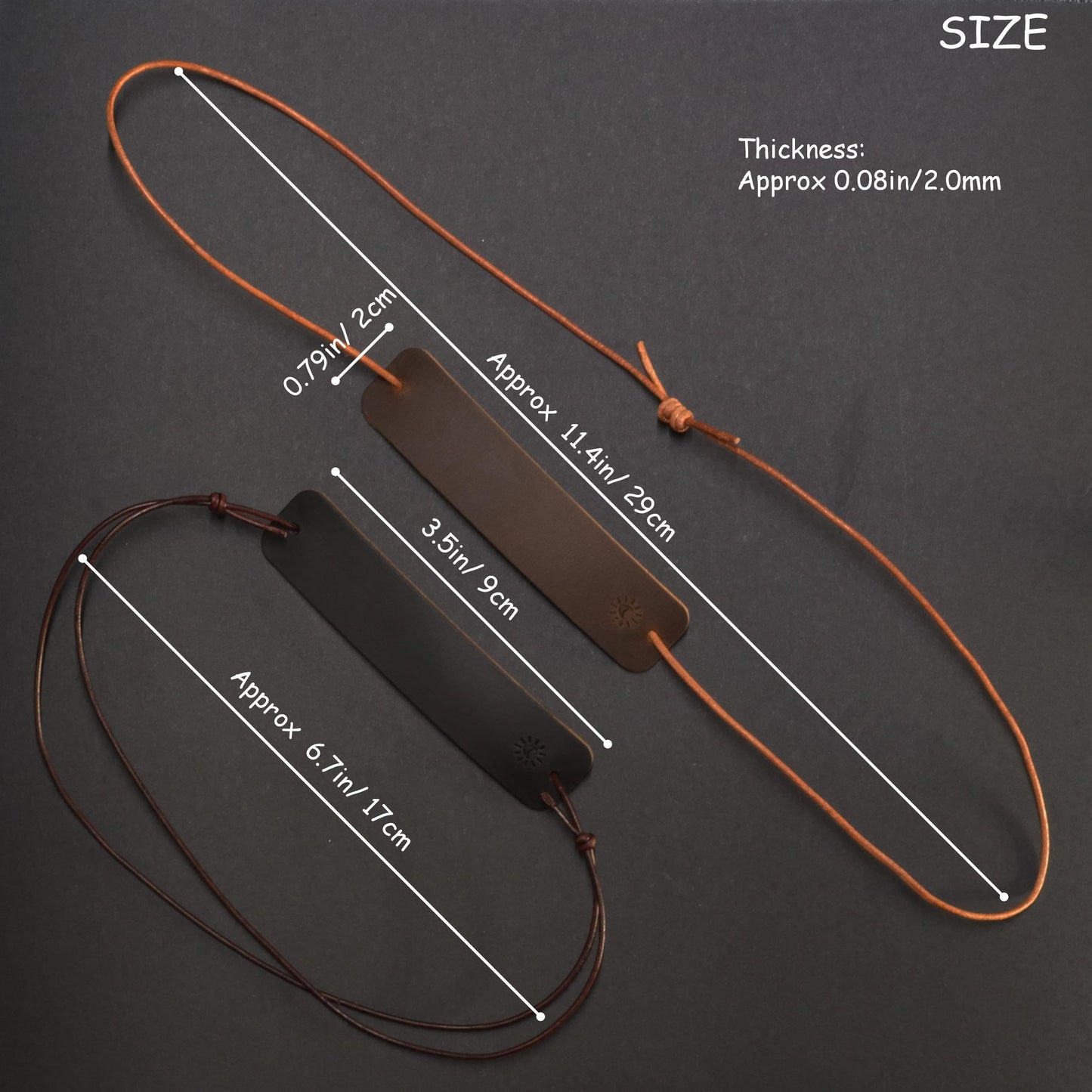 SUNUU Bookmark - Premium Full Grain Genuine Leather-Handmade with Cowhide Leather - Tie-up Bookmark - 0.79x3.54in - 2 Vintage Black and Brown