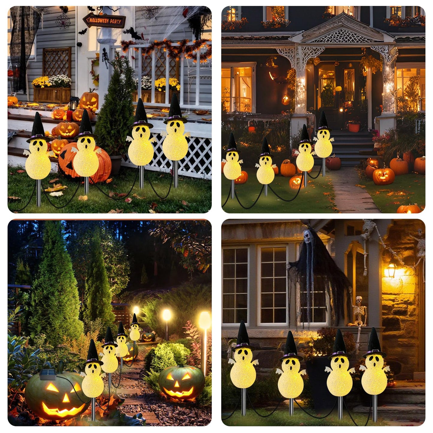 Halloween Light Stakes Ghost Lights Outdoor 7ft 4 Ghosts with 4 Stakes Light Up for Yard Driveway Garden Yard Lawn Halloween Decor