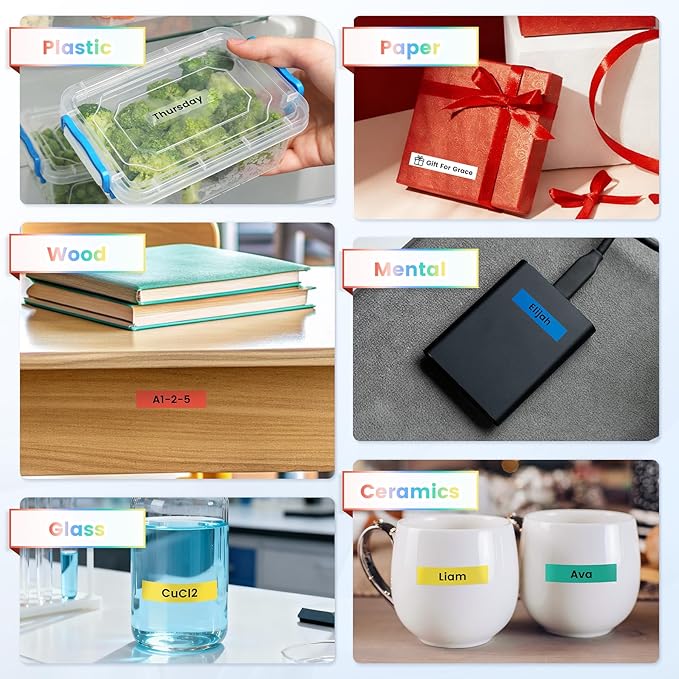 Label Maker Tape Colorful Compatible with Brother P-Touch Label Tape 12mm Laminated Black on White/Red/Blue/Green/Yellow/Clear TZe231 TZe131 TZe431 TZe531 TZe631 TZe731 for PTD210 D220 H110 H111 D410