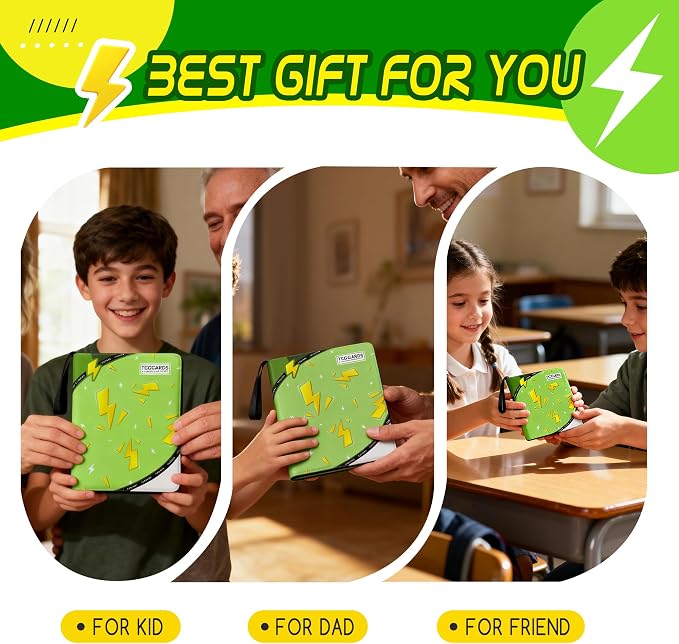 Trading Card Binder 4 Pocket,400 Pocket Card Collection Binder with 50 Removable Sleeves,PU Waterproof Top Card Book,3-Ring Zipper Collectible Trading Card Album for MTG/TCG/Card Holder Gift(Green)