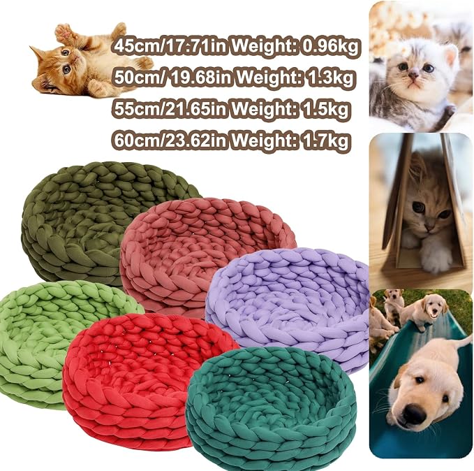 Woven Dog Bed Basket, Knitted Cotton Cat Bed Round Washable Woven Cat Pet Bed Chunky Dog Basket, Orthopedic, Chunky Knit Dog Nest,Dog Bed,Dog Cave,Dog Bedding(Black,17")