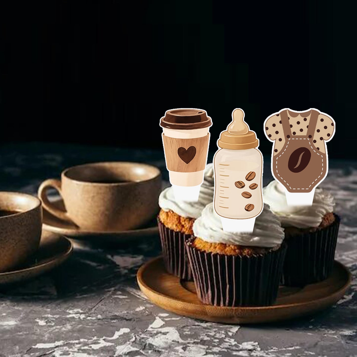 A Baby is Brewing Cupcake Toppers, Coffee Theme Baby Shower Decorations, 48 Pack, Brown Gender Reveal Party Supplies with Coffee Cup and Baby Bottle Picks