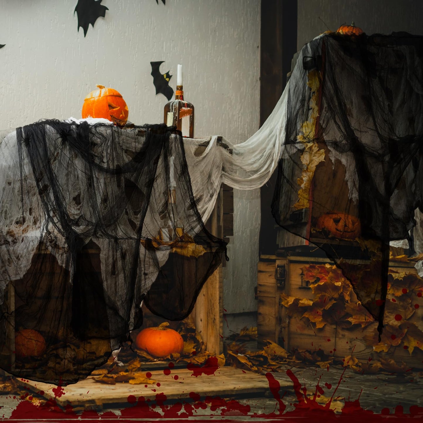 Boao 85" X 197" Halloween Cheesecloth Luminous Large Creepy Cloth for Crafts Halloween Gauze Fabric Decorations Haunted Cheesecloth for Stairway, Wall, Window, Outdoors Doorways Decor(Black-glow)