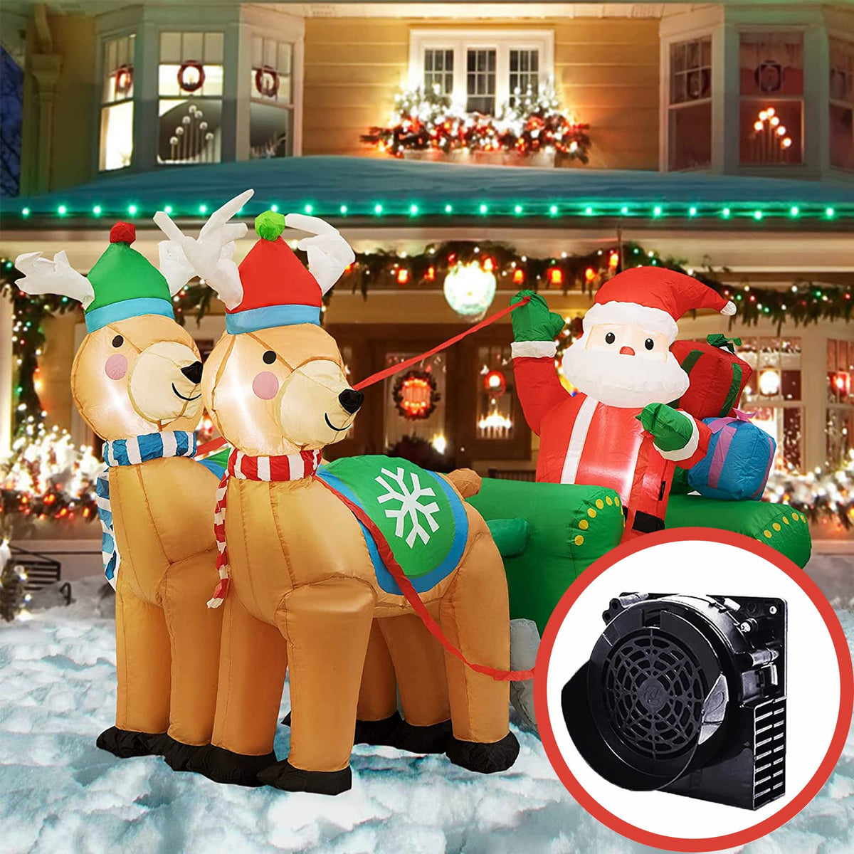 Inflatable Fan Blower Replacement, 12V 1.2A Waterproof Air Blower with 3 LED Light String for Halloween, Christmas, Easter,Thanksgiving Day Inflatables Fan Blower, Inflatables Indoor Outdoor