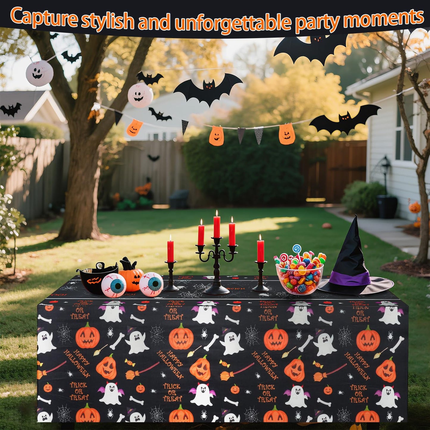 xbaiyanr 6FT Halloween Tablecloth,Pumpkin Spider Web Ghost Table Cloth for Halloween Party Decorations,Table Decor Indoor Outdoor Birthday Party Supplies(Black)