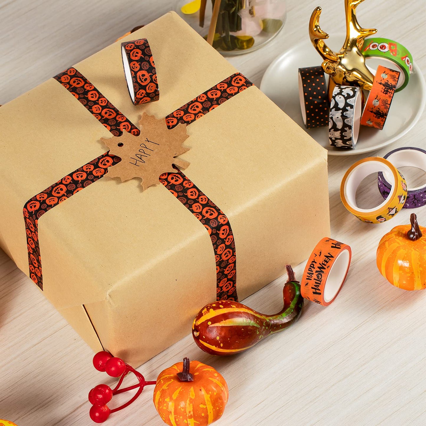 Whaline 24 Rolls Fall Halloween Christmas Washi Tape 3 Holidays Masking Tape Leaves Pumpkin Ghost Snowflake Santa Decorative Tapes for Thanksgiving Autumn Winter Xmas Scrapbook Journal DIY Art Craft