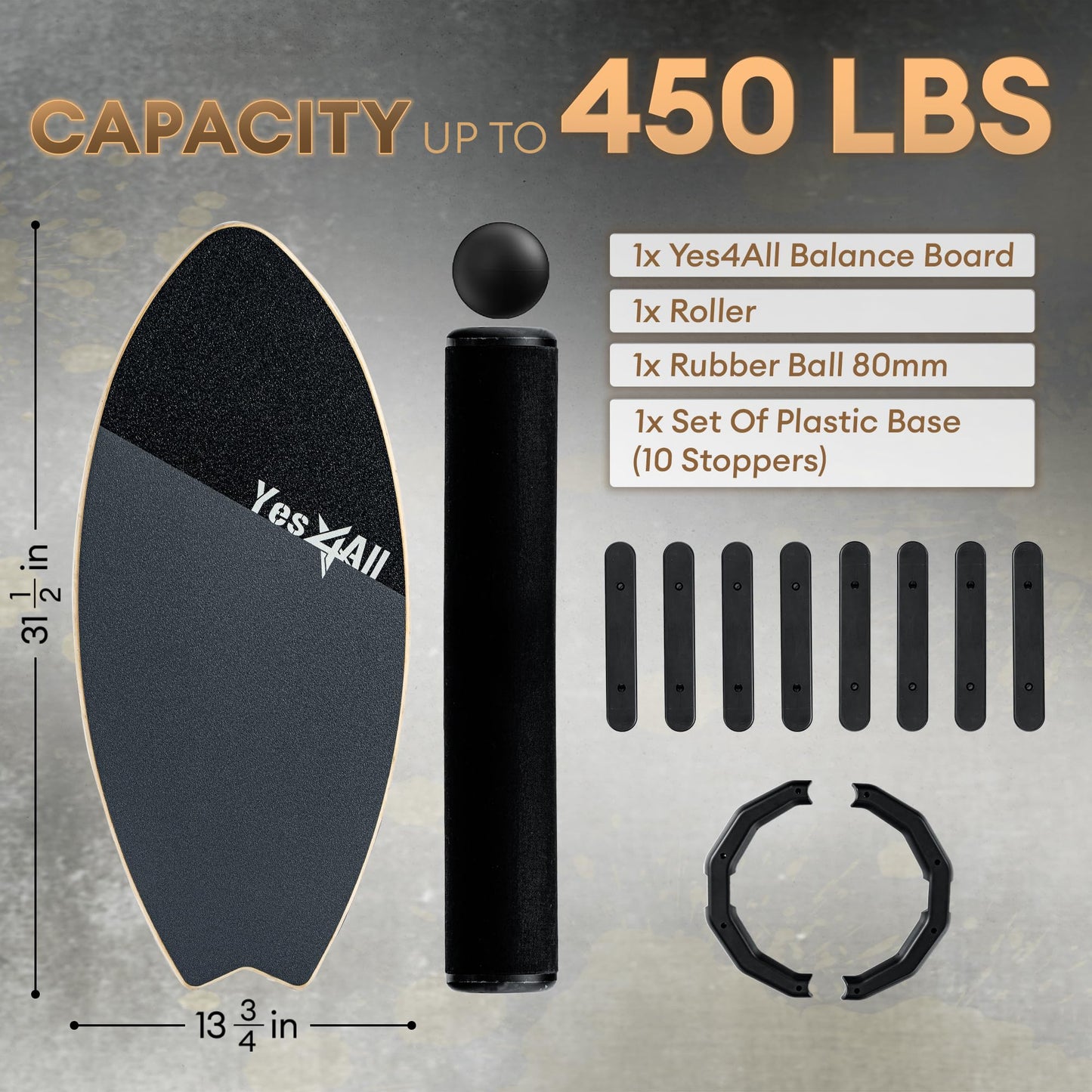 Yes4All 2-in-1 Balance Boards Set, 9 Adjustable Modes Surf Trainer, Wobble Board Exercise for Adults, Includes Roller & Ball