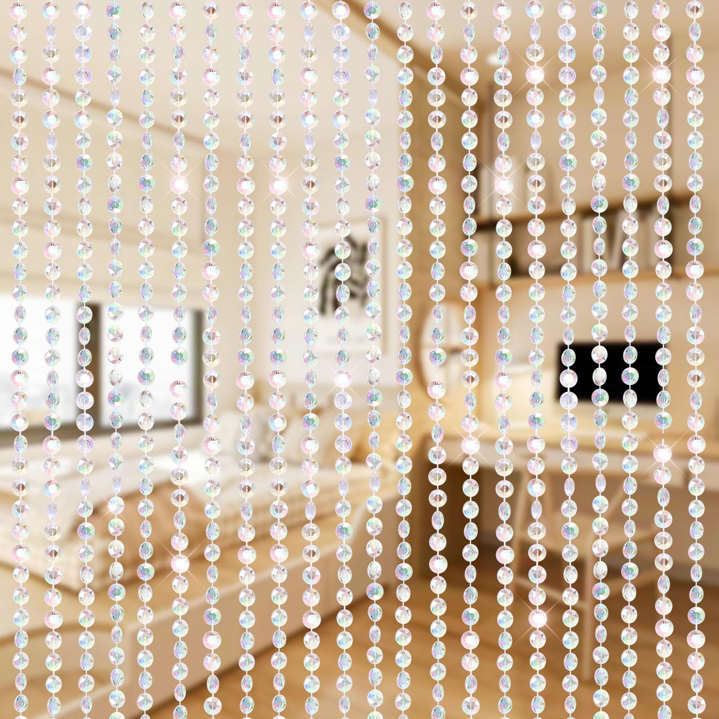 Boshen 3FTx6.5FT Crystal Beaded Curtain Door Beads 36 Strands Clear Acrylic Beads Hanging Room Divider Crystal Iridescent Diamond Cut Curtain Doorway Curtain for Room Doorway Divider Party Decor