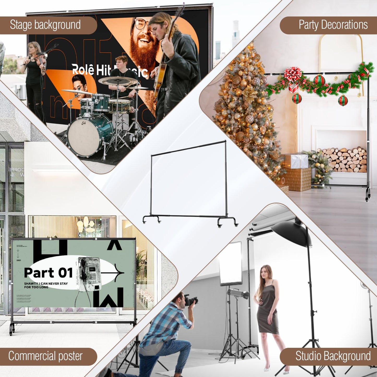 EMART Rolling Backdrop Stand with Wheels - 10 x7.5 ft (WxH) Adjustable - Moveable Photo Banner Background Holder Photography Frame Kit Adjustable for Parties Decoration Photoshoot