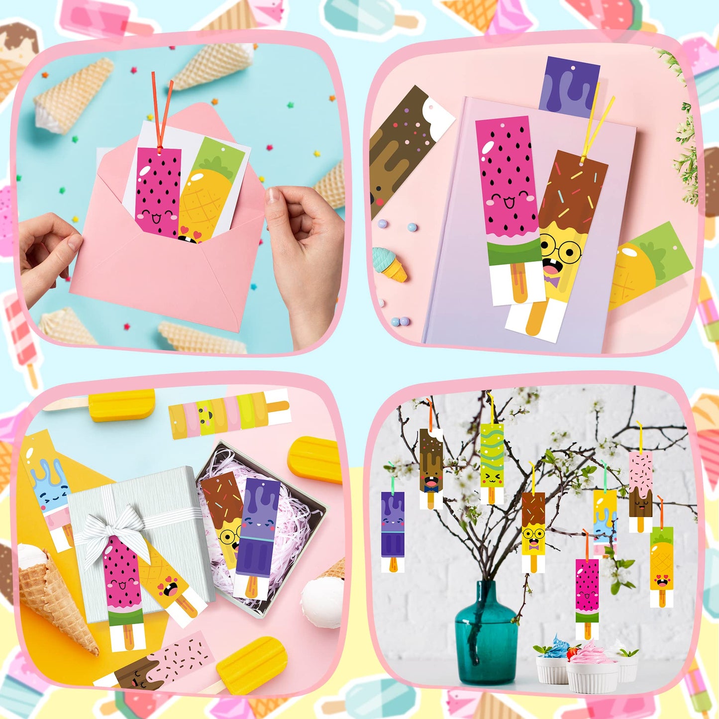 75Pcs Ice Cream Color Your Own Bookmarks for Kids Summer Ice Cream Theme DIY Coloring Blank Bookmark Classroom Art Craft Supplies for Teachers Students Birthday Gift Party Reward Goodie Fillers