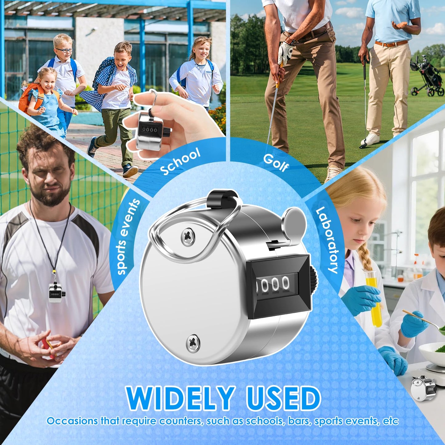TMWEFUSC 20 Pack Clicker Counter, 4-Digital Metal Handheld Tally Counter, Hand Counter Clicker with Hanging Hook Pitch Counter for School Sport Event,Coaching Counting Numbers