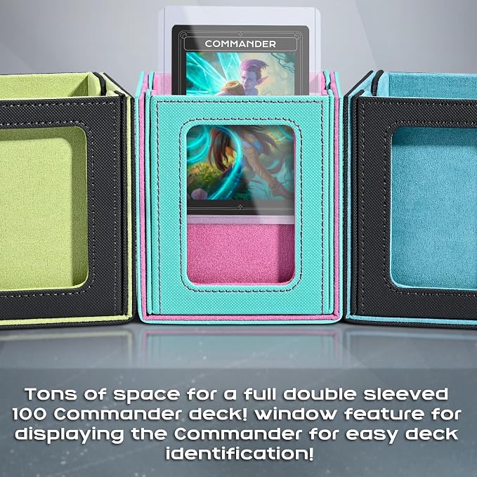 ZLCA MTG Deck Box with Commander Window Display, Commander Deck Box Holds 100 Double-Sleeved Cards Suitable for Magic the Gathering/TCG/CCG/PTCG/EDH/Sport Cards (Grey&Blue)