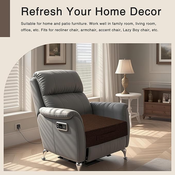 OVOV Recliner Cushions for Elderly 20"x20"x4" Thick Seat Cushion for Recliner Chair Large Square Non Slip Chair Pads with Washable Cover for Armchair Couch Coffee