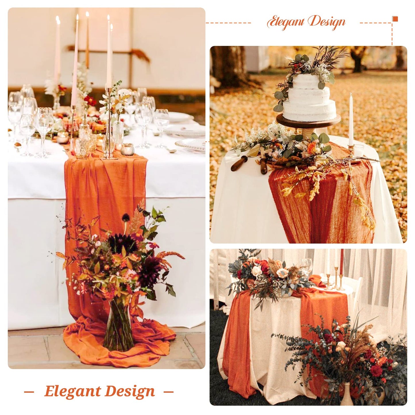 10 Pack Fall Halloween Table Runner 10FT Orange Cheesecloth Table Runner 35 x 120 Inch Long Semi-Sheer Gauze Fabric Boho or Rustic Wedding Table Decor for Bridal Shower Baby Shower Holiday Party