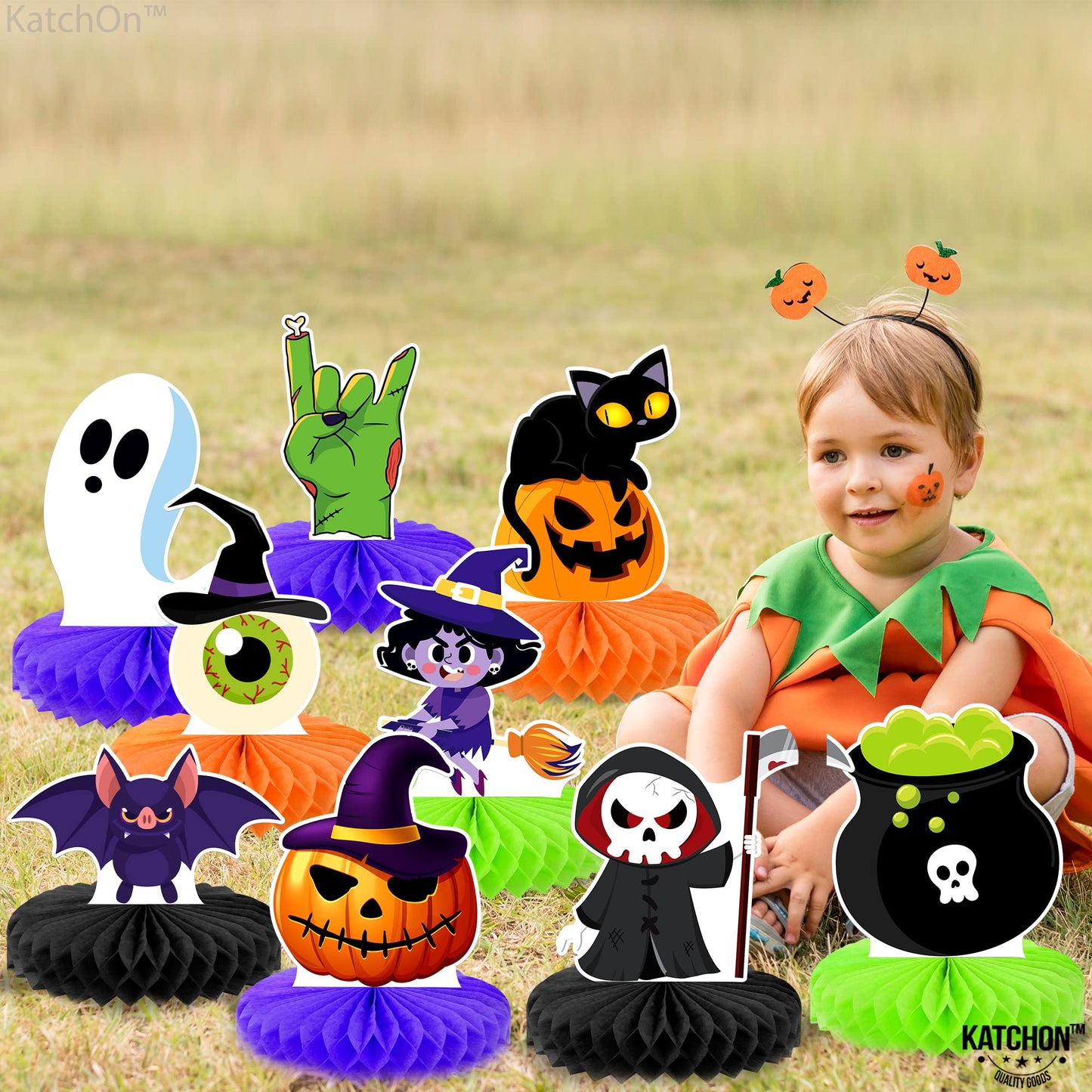 KatchOn, Halloween Honeycomb Centerpieces - Pack of 9 | Halloween Party Table Decorations | Halloween Party Table Centerpieces for Kids Halloween Birthday Party Decorations | Halloween Table Décor
