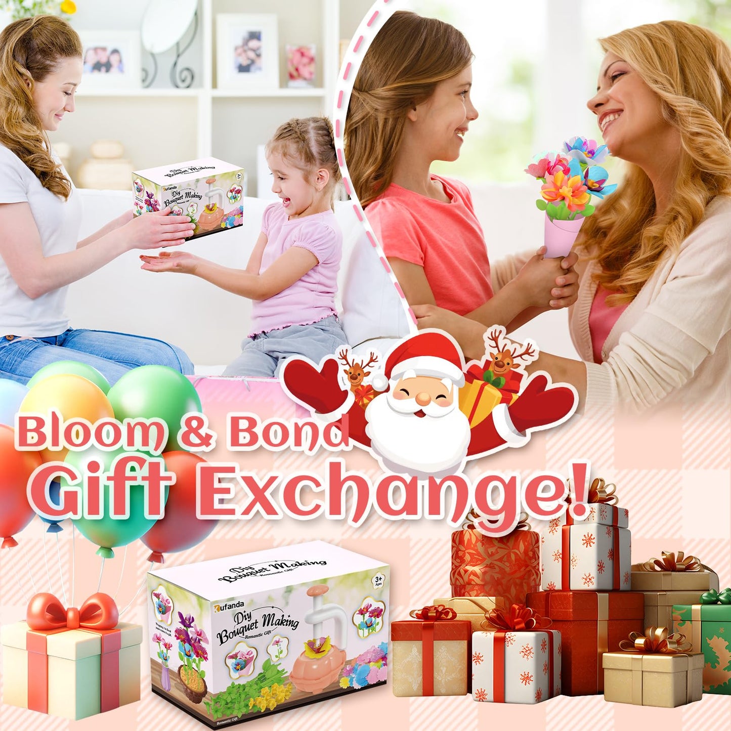 Kufanda 222 Pcs DIY Flower Bouquet Making Kit for Kids Ages 4-8 — Fabric Flower Craft Set with Embossing Machine, — Screen-Free STEM Educational Gift for Girls, Granddaughter Birthday Christmas
