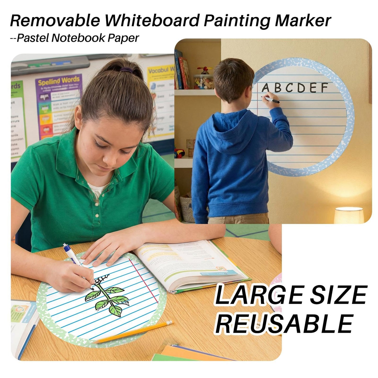 Gersoniel 24 Pcs Large 11'' Notebook Dry Erase Dots for Classroom Table Removable Circles Stickers Wall Whiteboard No Staining for Teacher School Home Office Teaching Supplies (Round,Light Color)