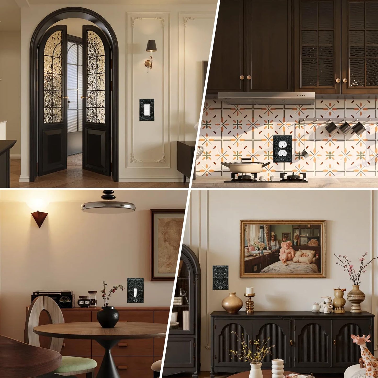 Spshian Decorative Light Switch Plate Covers Black Flower Elegant 3D Floral Embossed 1 Gang Light Switch Cover Plate Single Toggle Wall Plate Outlet Covers Faceplate for Bedroom Home Decor